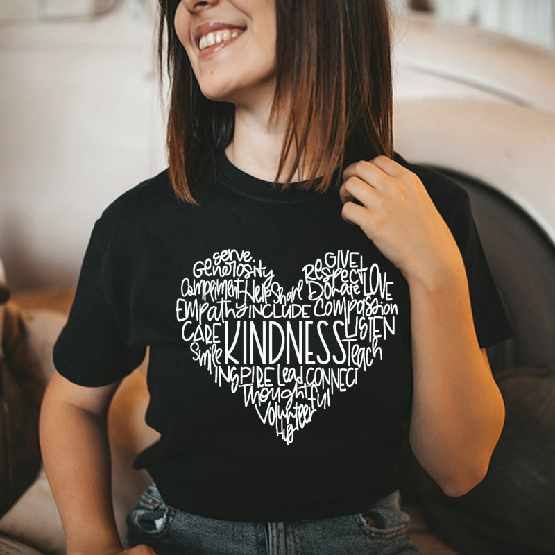 European and American Foreign Trade Women's kindness Love Letter Printing T-shirt Short Sleeve Amazon Summer Cotton in stock