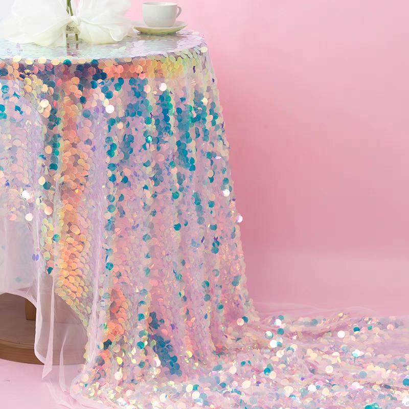 Ins Mermaid Scale Fantasy Popular Fantasy Round Sequin Background Fabric Laser Shiny Tablecloth Shooting Decorative Cloth
