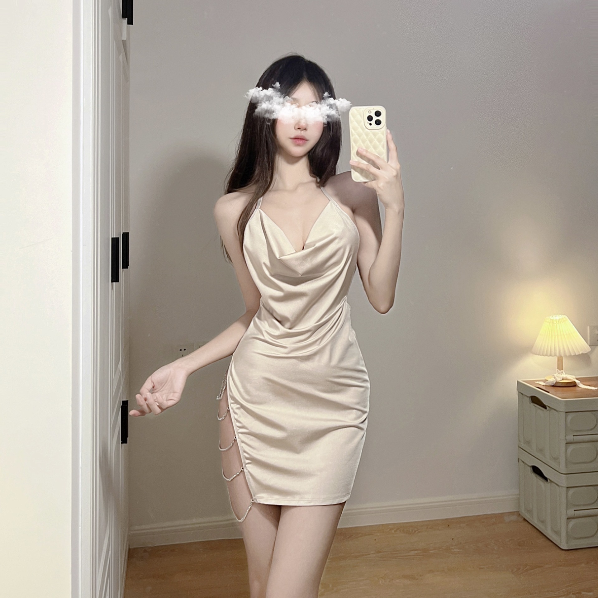 European and American Sexy Sling Pajamas Sex Underwear Pure Desire Side-opening Bright Diamond Deep V Hip Skirt Secretary Suit Uniform