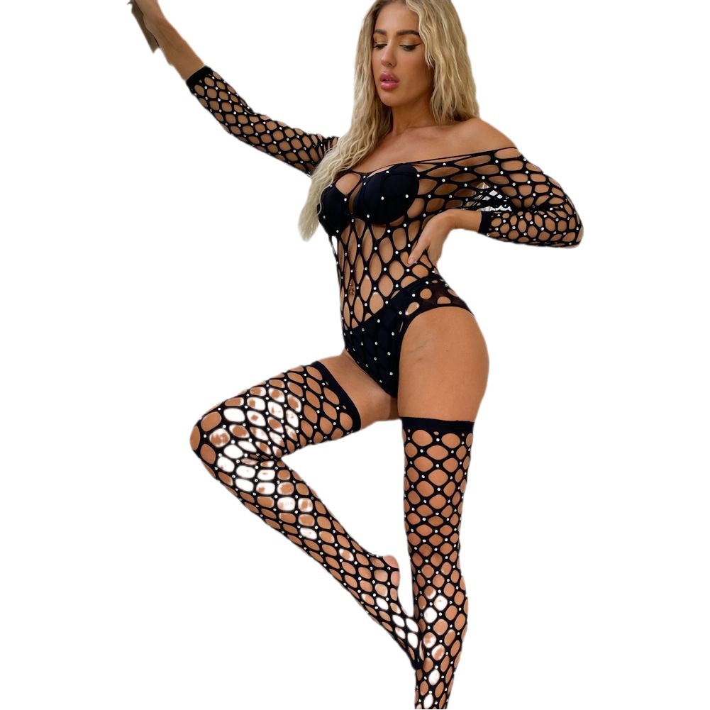 TZ83 cross-border ladies hot diamond shiny sexy underwear long sleeve net clothing bodystocking lingerie