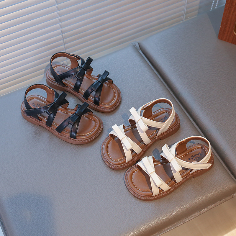 Girls Sandals 2025 Summer New Little Girls Bow Princess Shoes Korean Style Children's Baby Fashionable Beach Shoes