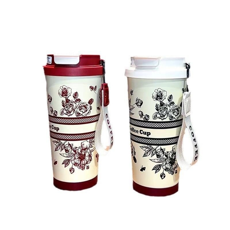 Picture of Coffee Thermos Cup 316 Stainless Steel Liner Simple and Fashionable Double Drinking Cup with Straw Water Cup Gift Logo Customization
