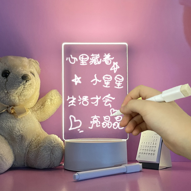 Acrylic Transparent Luminous Table Lamp Noteboard Erasable Ins Message Board Home Memo Tips Desktop Whiteboard