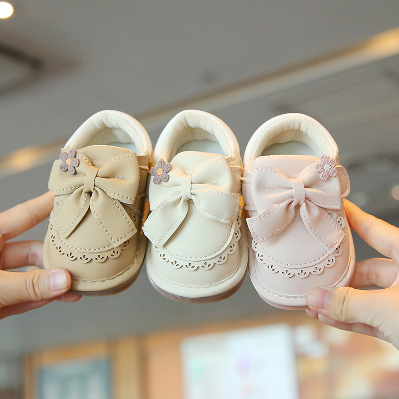 Spring and autumn baby walking shoes, infant and children's shoes, breathable soft soles, non-slip girls' shoes, princess leather face flats