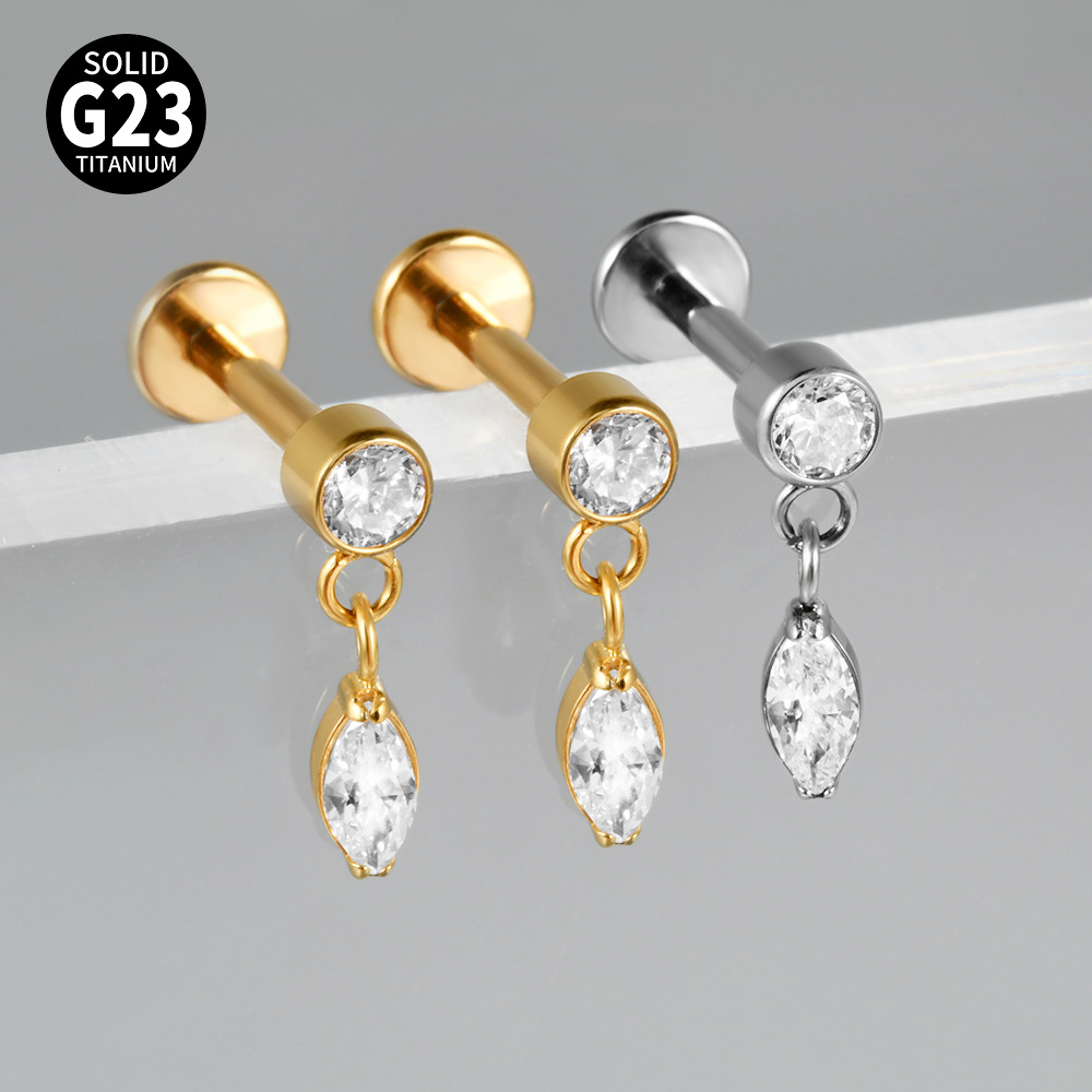 F136 Titanium Alloy Edge Zircon Ball Pendant Lip Nail Earrings Drops Horse Eye Drill Ear Nail Puncture Jewelry