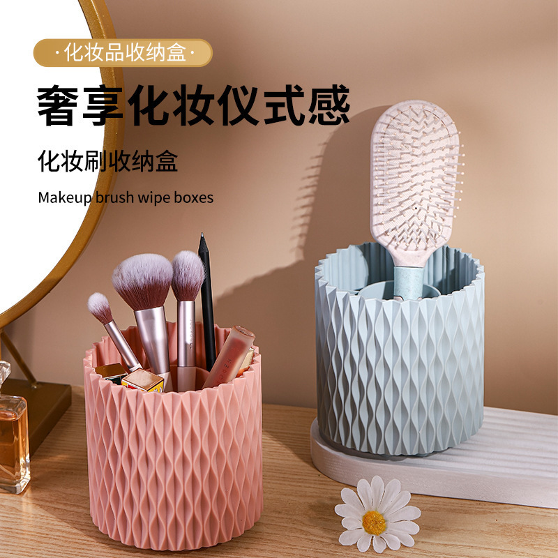 Picture of Cosmetic Storage Box Wholesale Rhombus 360 Rotating Plastic Round Household Lipstick Large Capacity Eyebrow Pencil Makeup Brush