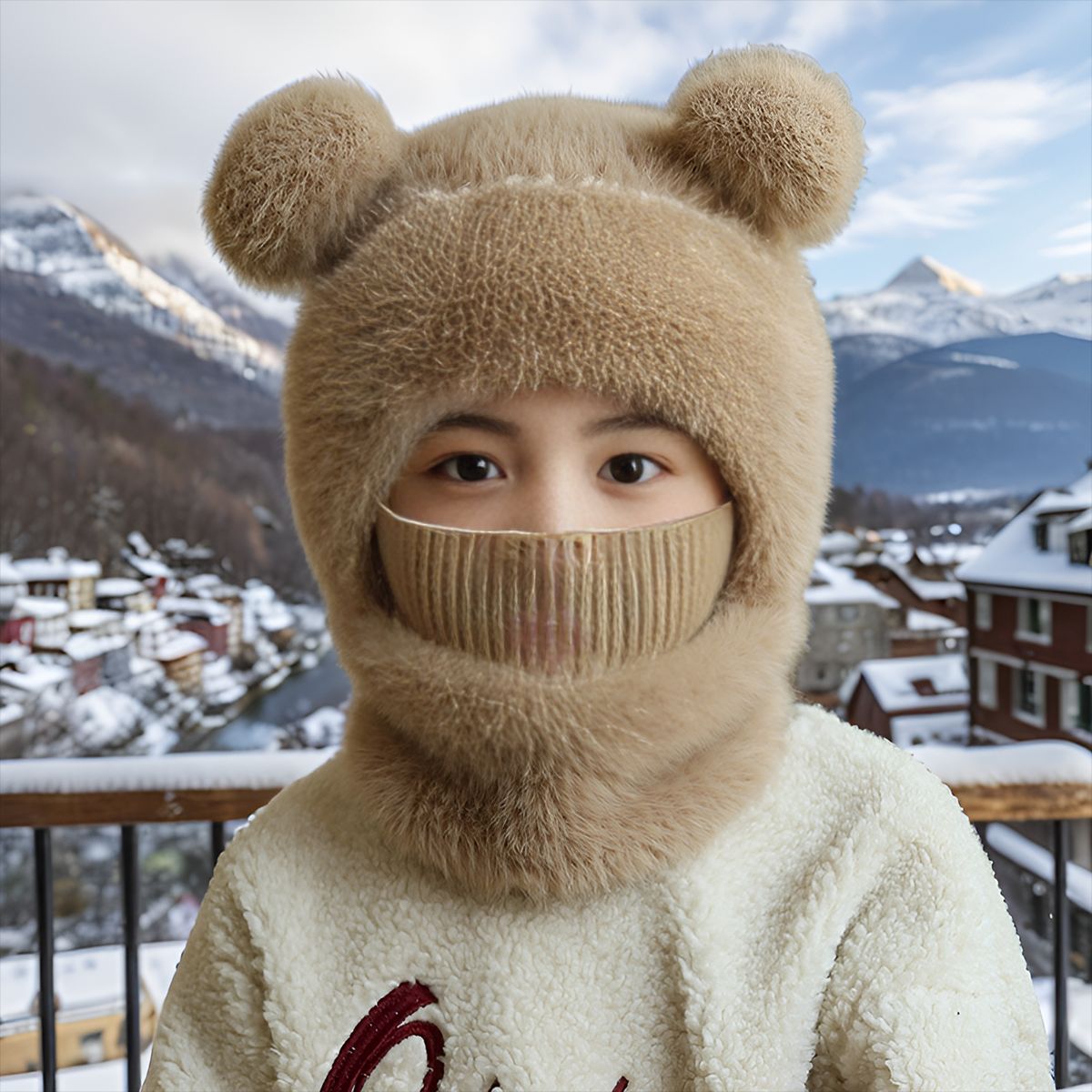 Children's pullover hat autumn and winter new plush cute bear ear woolen hat for men and women children warm hat