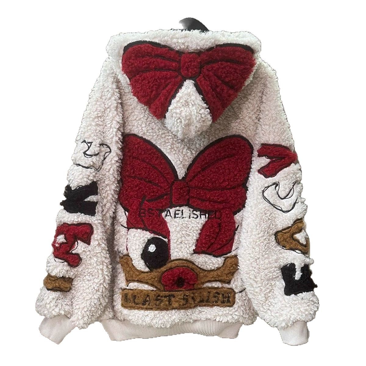 Picture of Super plus size 1.00 kg-150.00 kg chubby girl Winter New Heavy Industry Cartoon Daisy Lamb Wool fleece-lined Hooded Jacket Women's Fashion