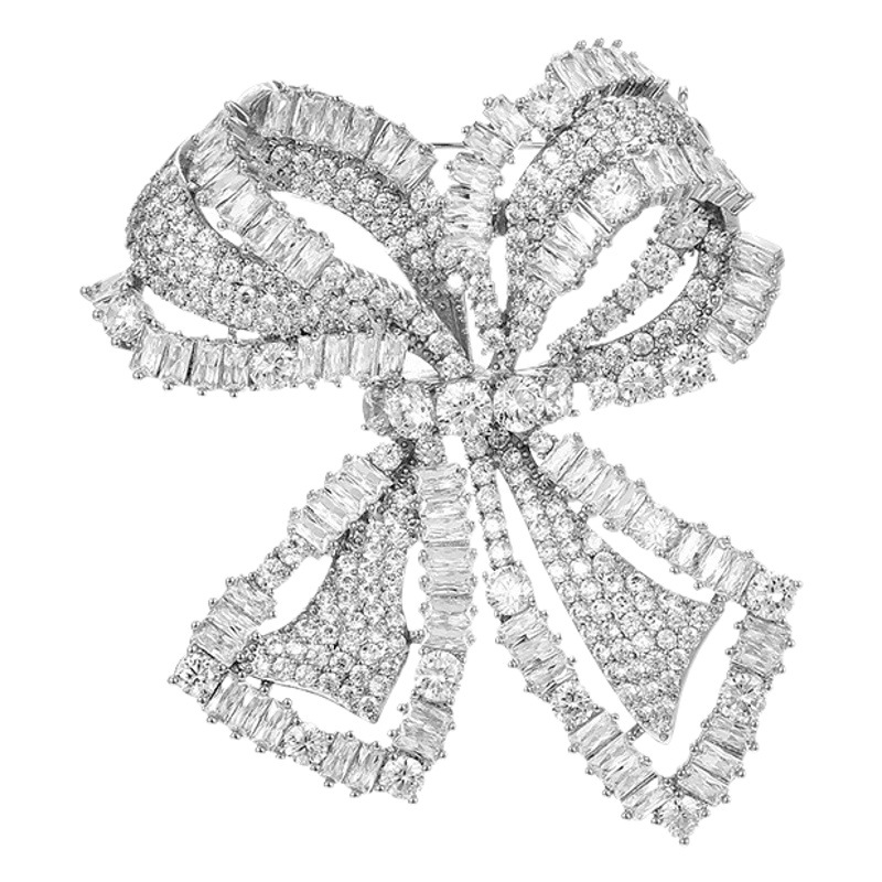 Bow Heavy Industry Elegant Classic High-grade Copper Brooch Luxury High-grade Sense Full of Zirconium Cold Style Elegant Coat Accessories