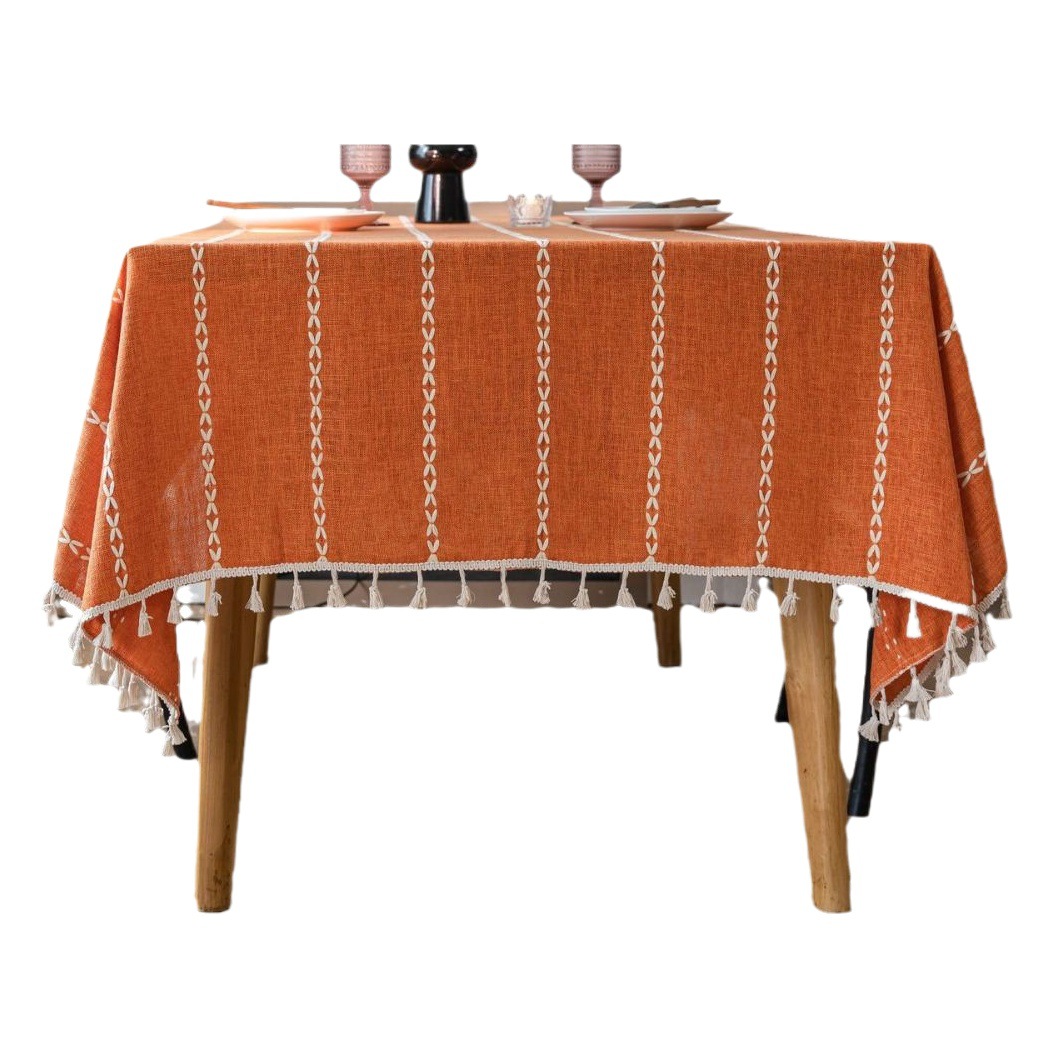 Imanki Rhyme Tablecloth Orange Hollow American Country Fabric Cotton Linen Clear Cyber Celebrity Ins Rectangular Tablecloth