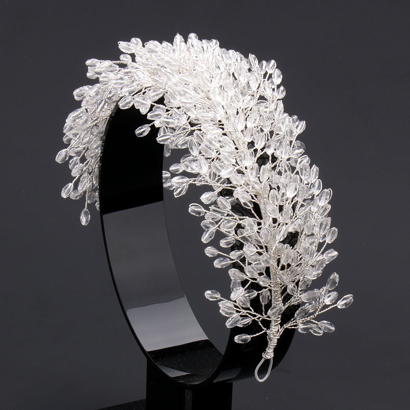 Picture of White crystal handmade beaded rhinestone crown styling hair accessories European bridal wedding accessories wedding accessories wholesale