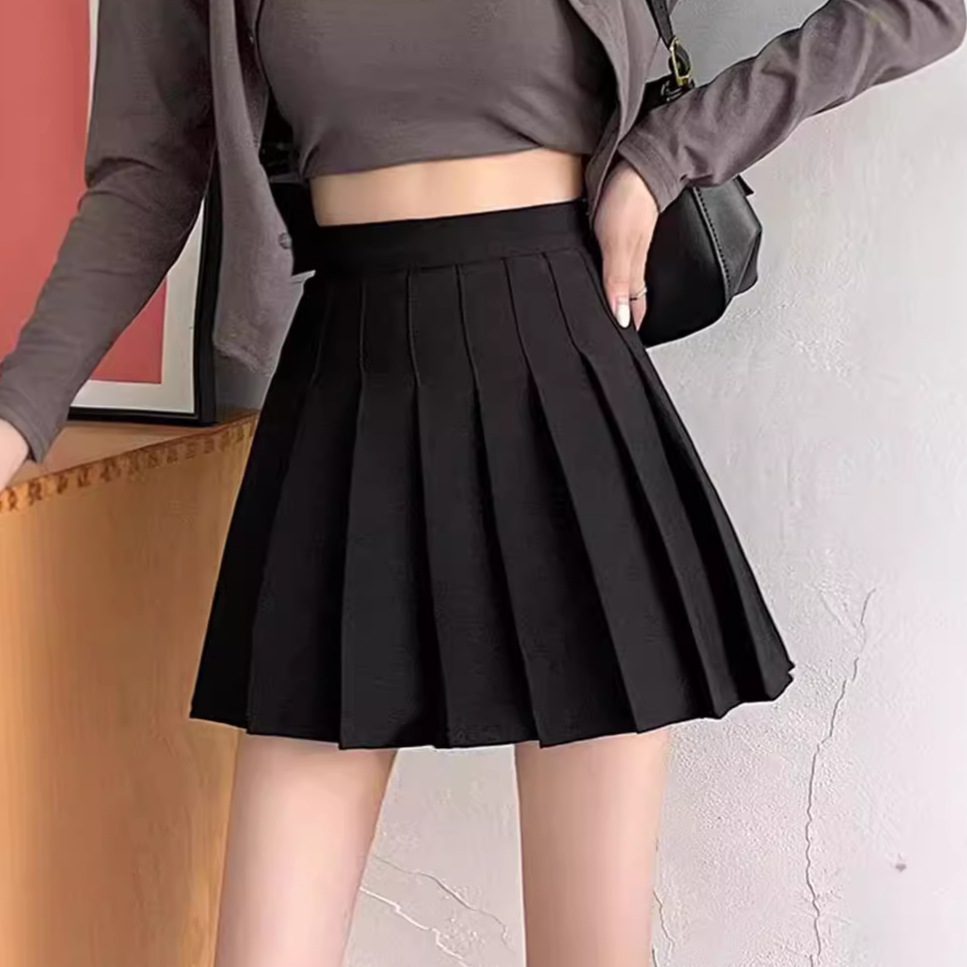 High Waist Black Pleated Skirt Women's Summer 2024 New Design Sweet Cool Style Slimming Skirt A- Line Short Skirt