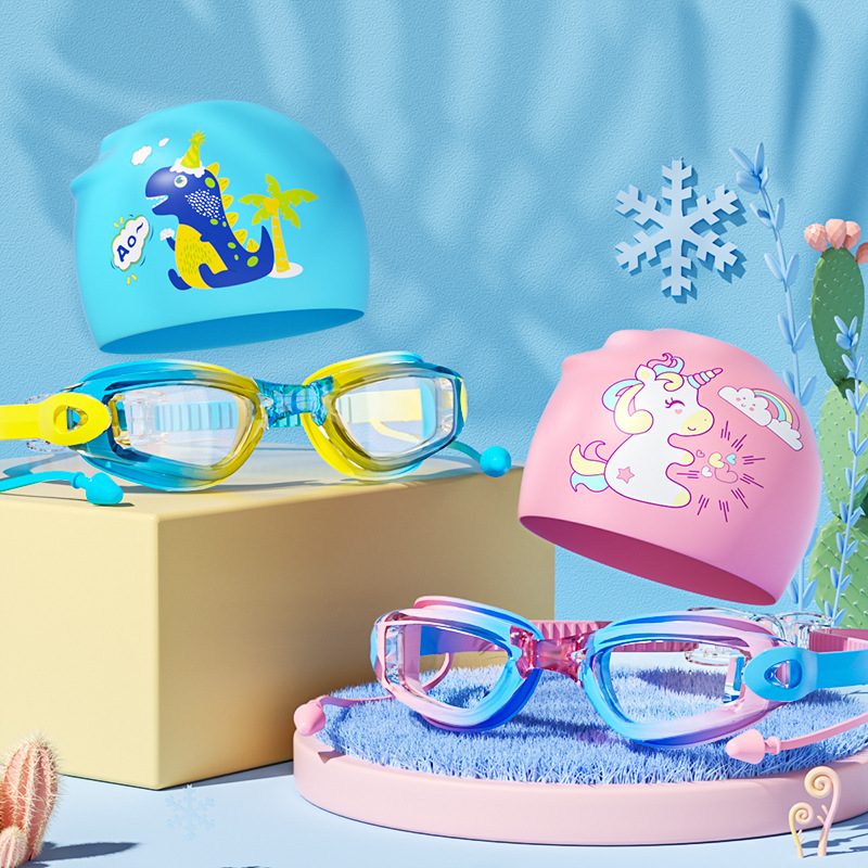 Factory Direct children's swimming goggles large frame HD waterproof anti-fog cute student baby swimming cap swimming glasses wholesale