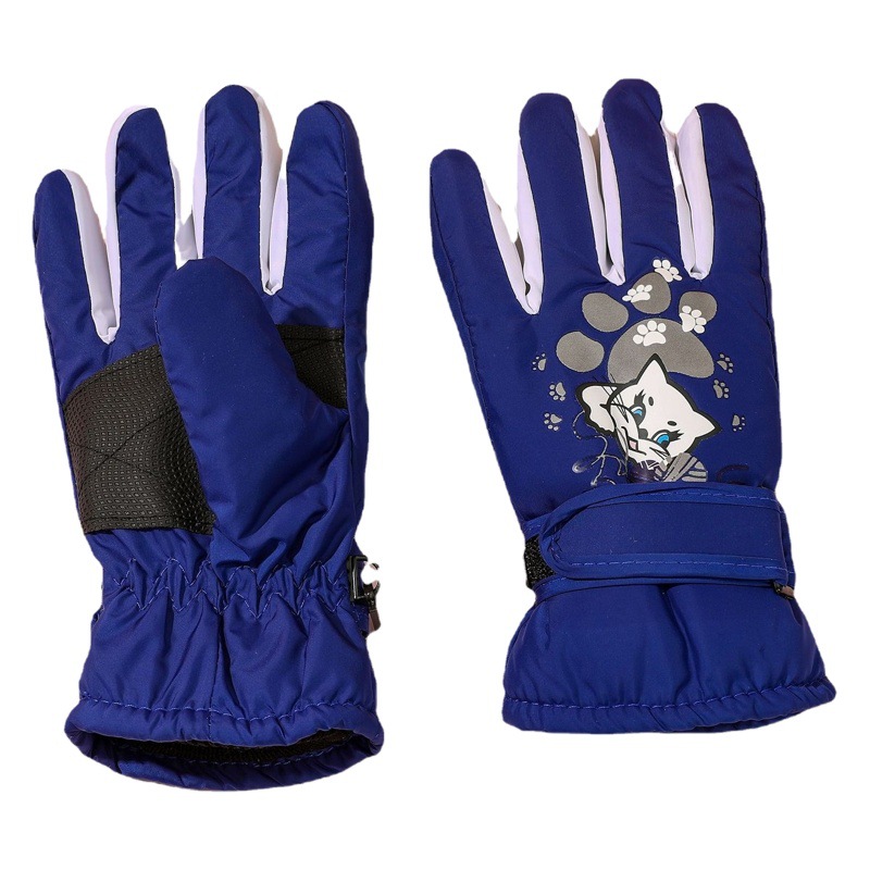 Carefully Selected Youth and Children's Ski Gloves Kitten Print Knitted Windproof Fleece-Lined Thickened Warm Outdoor Gloves