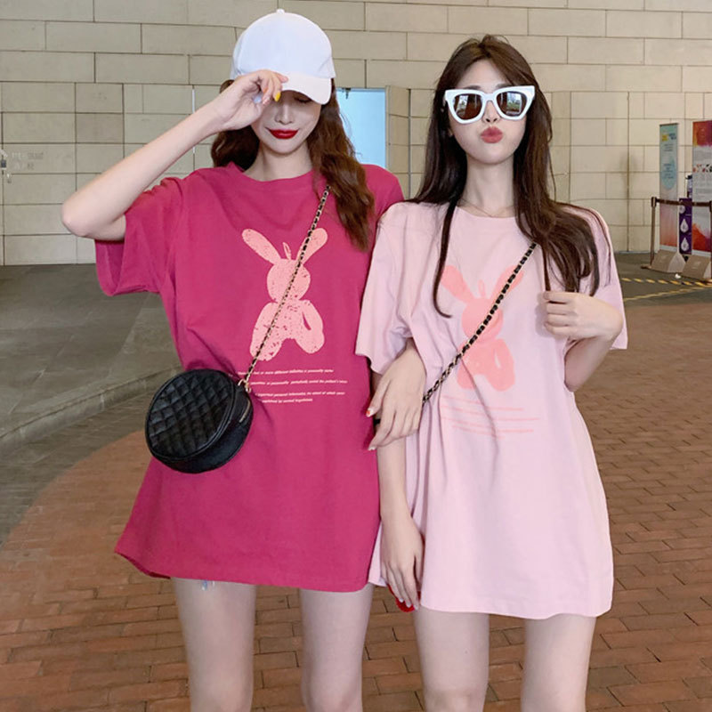 Picture of Summer mid-length loose girlfriends bottoming shirt Women's cartoon ins round neck plus size short sleeve t-shirt women's top women's clothing