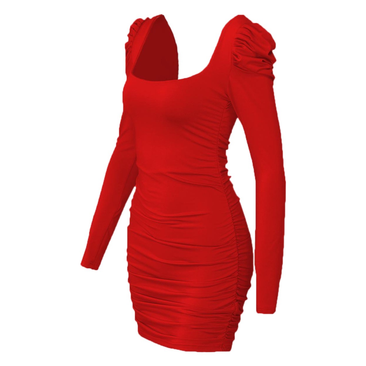 2024 Spring New Sexy Backless Ruched Shoulder Long Sleeve Dress Amazon Best-Selling Women's Clothing with Fleece European and American Style