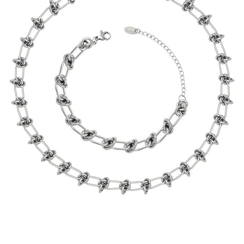 Hong Kong Wind Neutral Wind Thorn Exaggerated Knot Stitching Thick Chain Autumn and Winter Heavy Thick Chain Necklace Bracelet suit