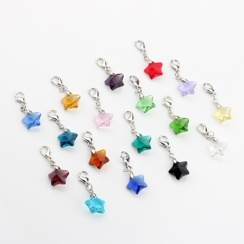 Picture of Crystal bead five-pointed star hanging lobster clasp pendant handmade children's student pencil star Small pendant ornaments