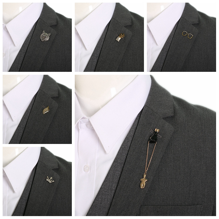 Picture of Popular Men's Suit Brooch Jewelry Retro Relief Badge Business Formal Collar Pin Wedding Groom Suit Decoration