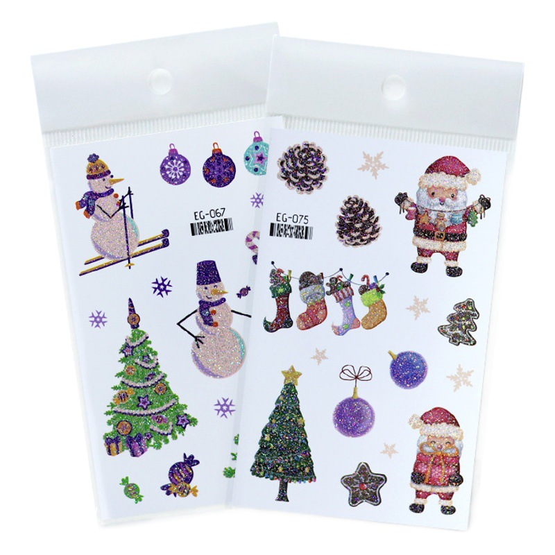 New Christmas children tattoo stickers glitter cartoon boys and girls environmental protection safety cute stickers cross-border in stock