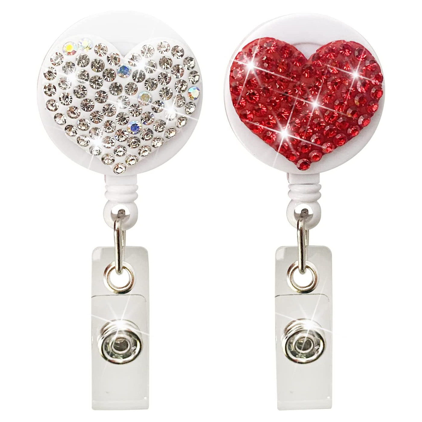 Simple Shiny Glass Rhinestone Love Easy Pull Buckle Easy Pull White Retractable Rotating Badge Reel ID Buckle