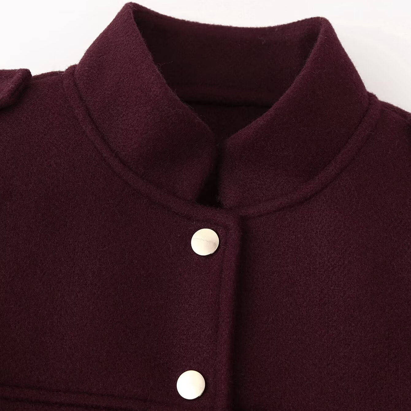 Picture of Women's Wine Red Stand Collar Slim Soft Short Jacket Coat 2024 Winter New European and American Cross-border Faux Tweed Top