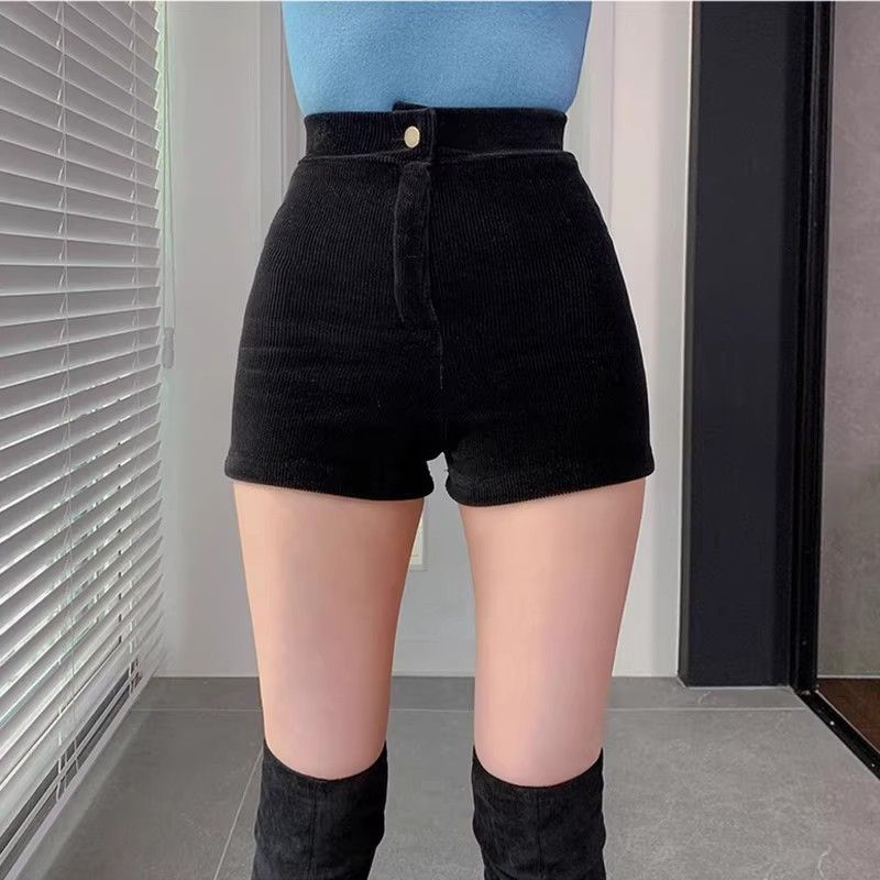 2023 autumn and winter plus size chubby girl wide-leg pants women's high waist outer wear corduroy shorts black casual bottoming boot pants fashion