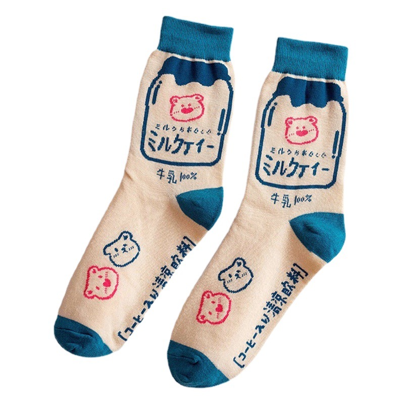 21 spring new fashion fashion socks cartoon illustration cotton mid-calf socks Japanese mid-calf socks women's cotton socks