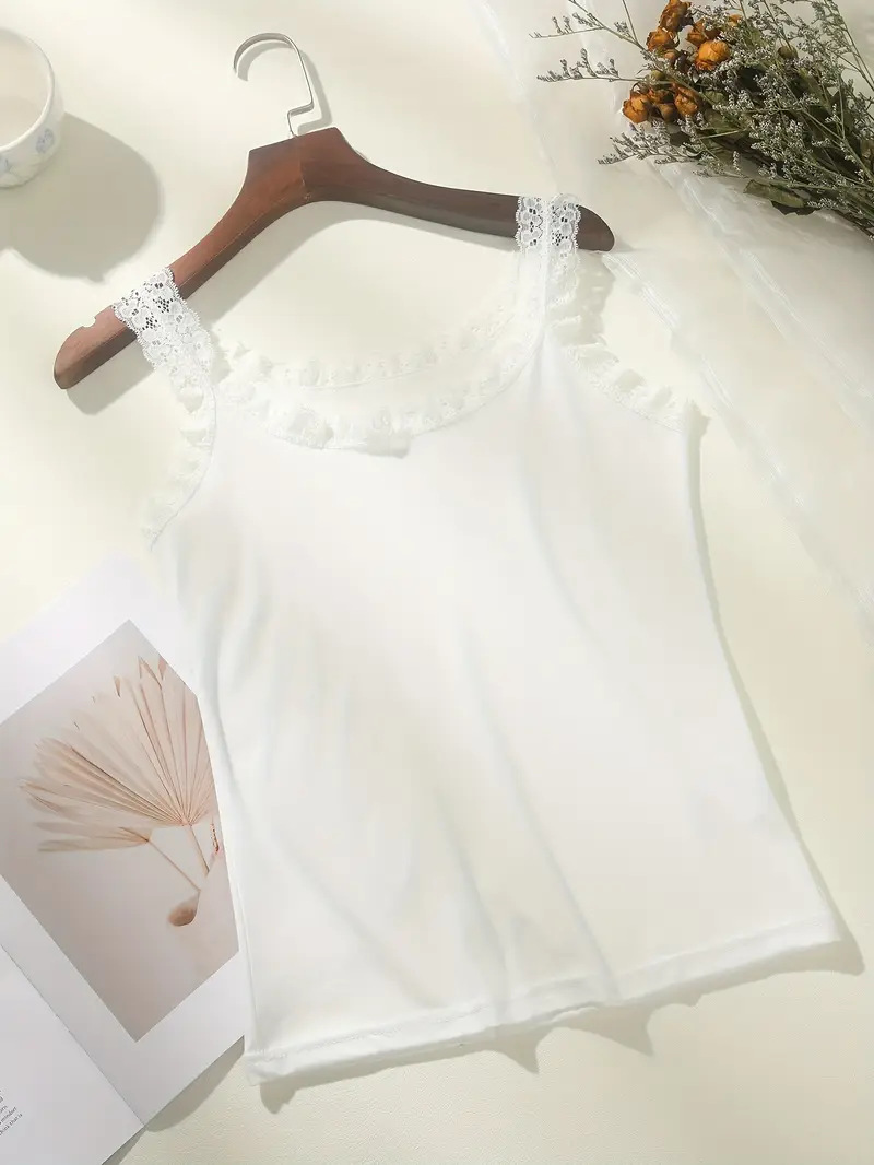 Picture of Trendy Lace Camisole for Women, Summer High Elasticity Plus Size Outerwear Base Shirt
