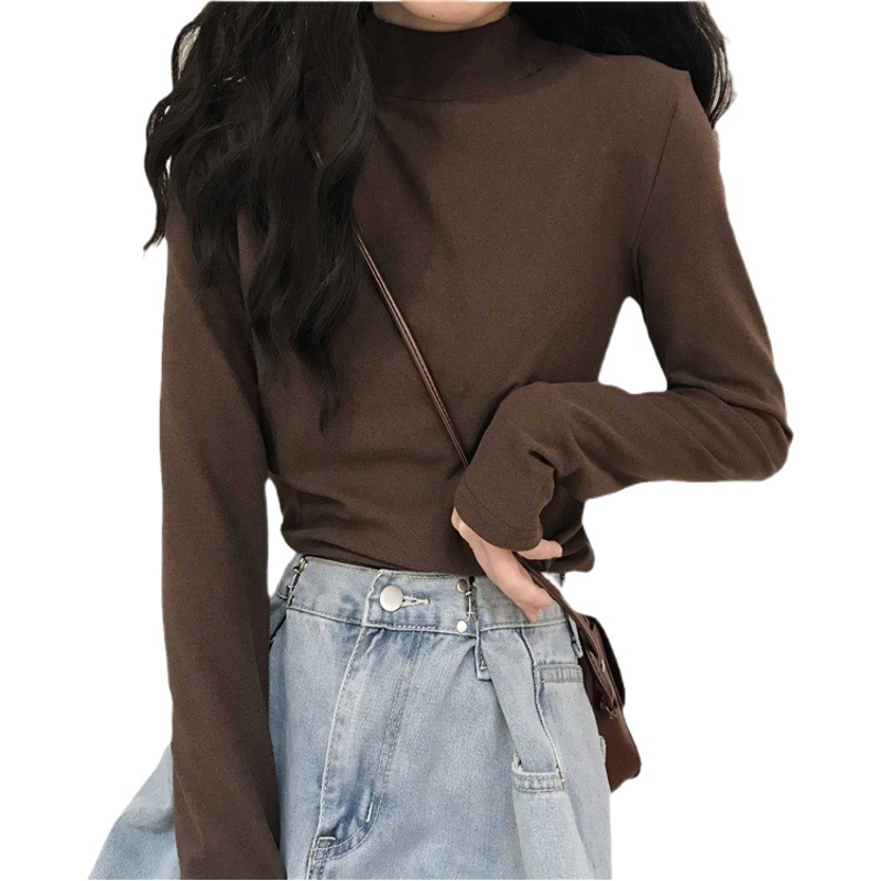 Half-high Collar White Base Shirt Women's Inner Wear Autumn and Winter Inner Wear New Long-sleeved T-shirt Slimming Warm Top Wear Outer Wear