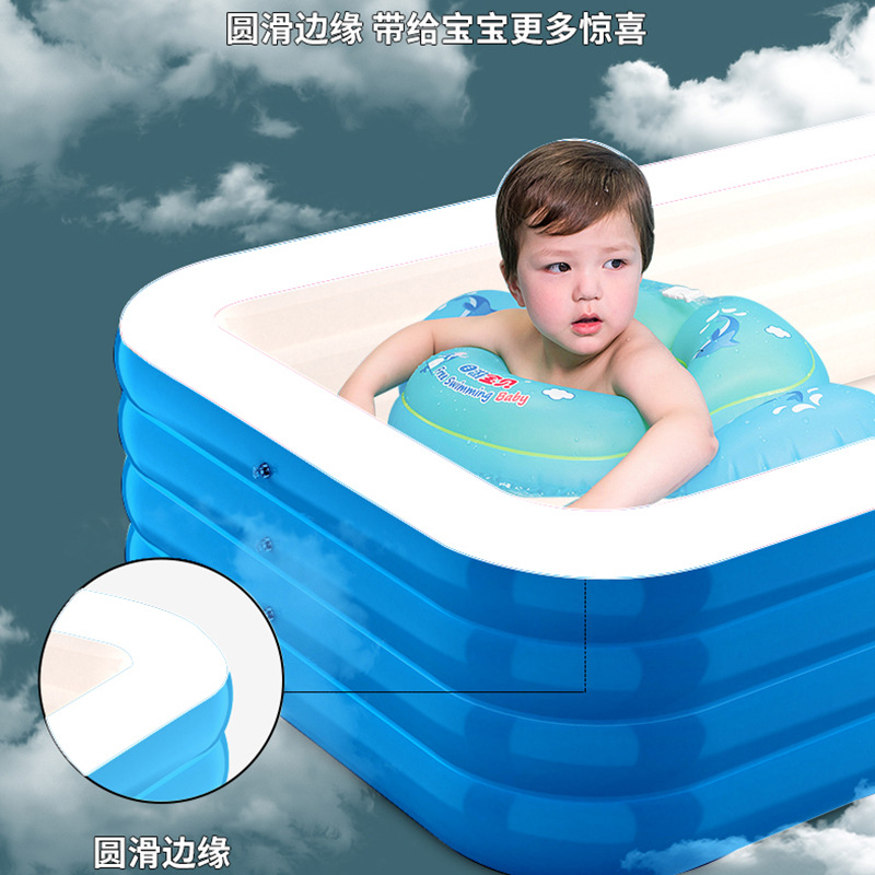 Picture of Inflatable swimming pool factory wholesale new blue and white 3 meters 3 layers adult children's household infant rectangular paddling pool