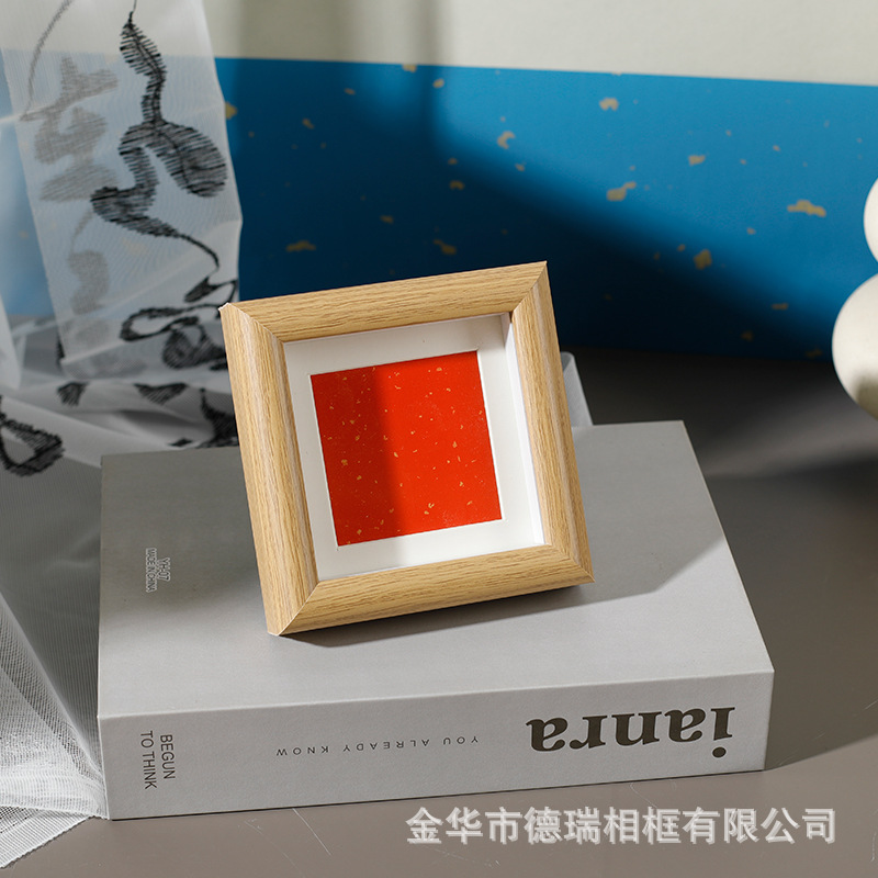Picture of New Chinese mini photo frame square hollow picture frame decoration three-dimensional wooden handwriting calligraphy desktop decoration