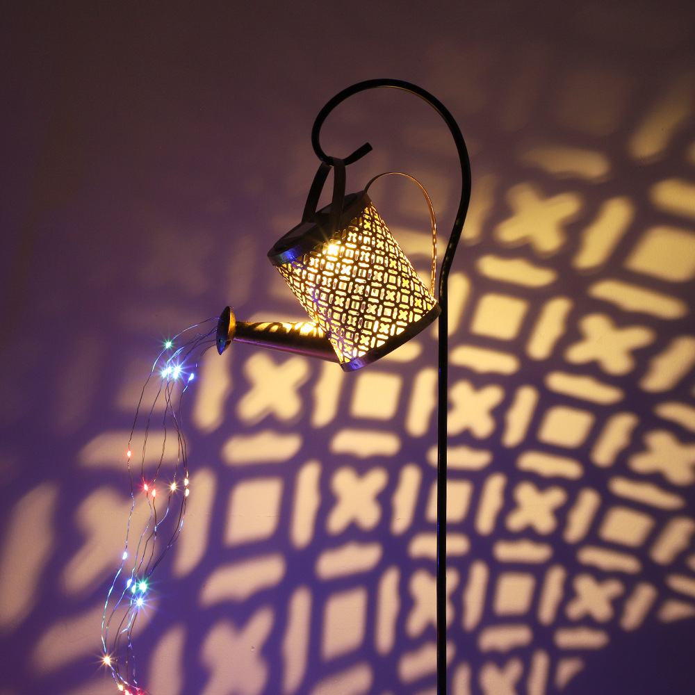 Cross-border new solar kettle light, wrought iron running water shower light, outdoor courtyard garden decoration landscape light