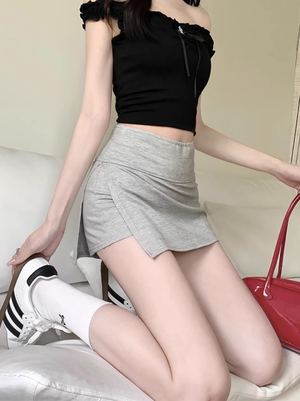 Foreign Trade Fashion Side Split Skirt Women's 2024 Summer New Spice Girl Slim-fit Hip Slimming Three-point Skirt Pants
