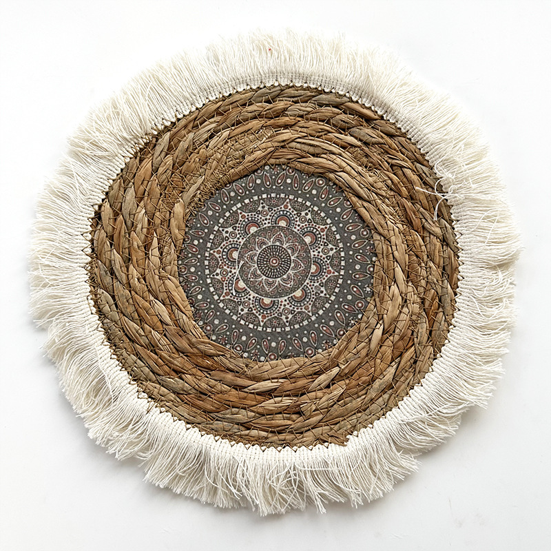 Picture of Bohemian style straw wall decoration living room background wall decoration ethnic round hanging decoration sofa bedside hanging decoration