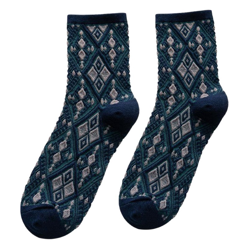 Mid-length Stockings Children's Autumn New Japanese Vintage ins Trendy Rhomboid Personalized Ethnic Style Fashionable Trendy Stacked Stockings