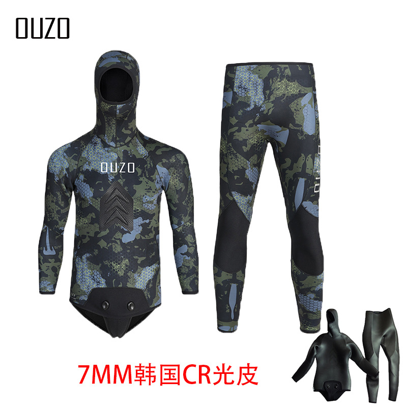 7mm Fish Hunting Suit CR Light Leather Diving Suit OUZO Split Camouflage Cold-proof Warm-keeping Thickened Free Diving Fishing Suit