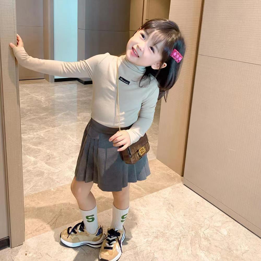 Picture of Girls' Bottoming Shirt 2025 Spring & Fall Pure Color Turtleneck T-Shirt Kidsren's Style Thickeneded Brushed Stretch Winter Top