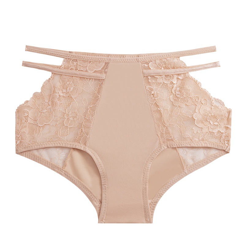 Picture of Women's sexy ice silk underwear plus size lace high waist abdomen pure mark leopard print breathable cotton crotch hip briefs