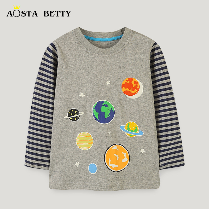 Picture of Autumn New Luminous Children's Long-sleeved T-shirt European and American Style Fashion Stitching Top Boy's Cotton Base Shirt