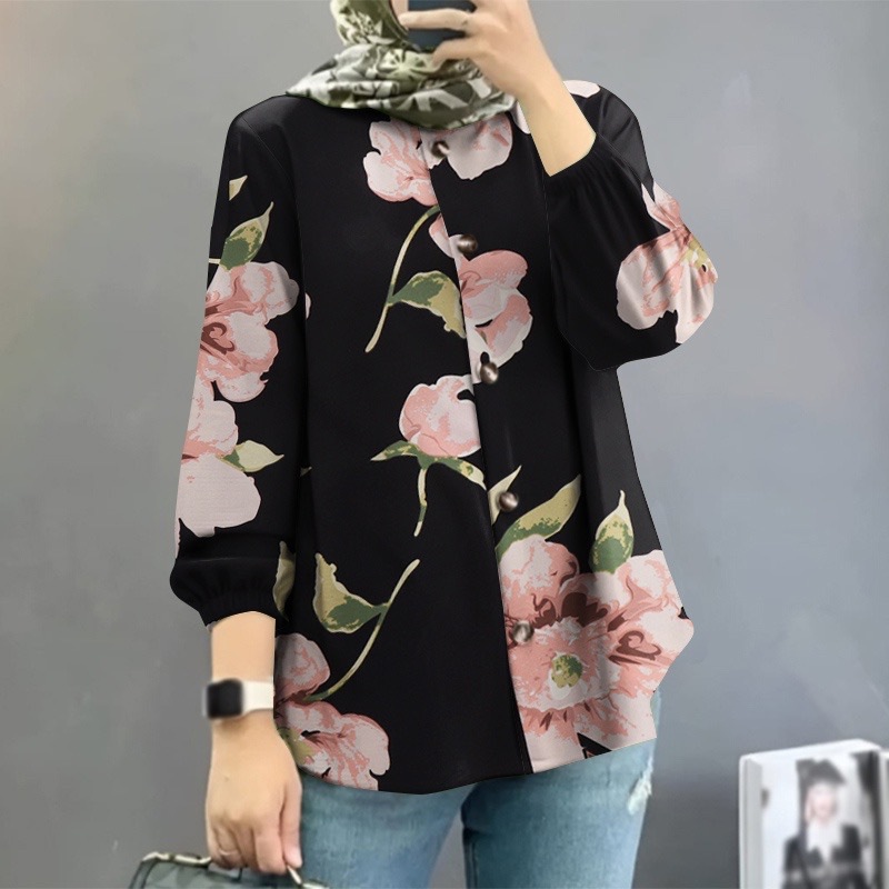Picture of Spot Cross-Border Amazon Middle Eastern Malay New Women's Muslim Floral Shirt Fashionable Puff Sleeve Factory Batch