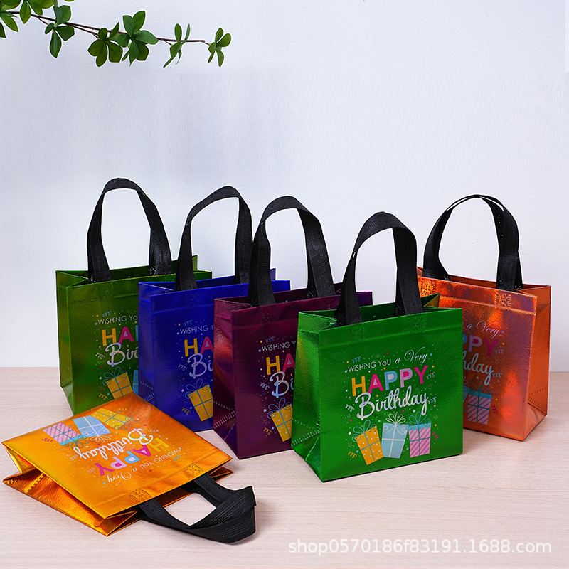 in stock Colorful Laser Lam Thickened Non-woven Clothing Printable Logo Eco-friendly Waterproof Advertising Shopping Bag Customization