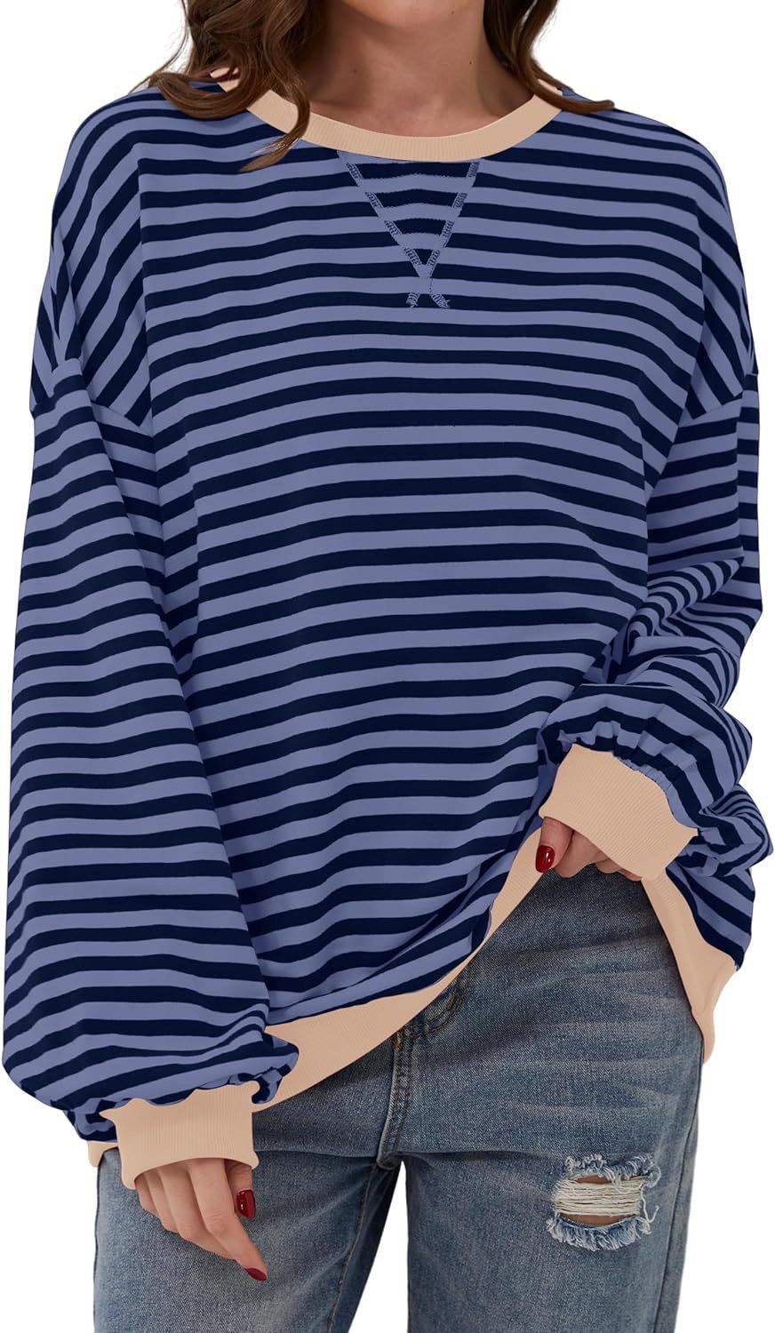 Picture of Europe and the United States cross-border Amazon autumn and winter new casual striped color matching T-shirt top