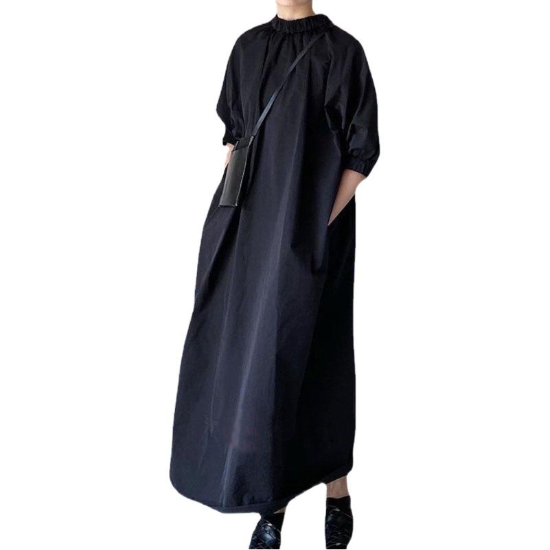 Japanese dress 2023 Summer New Women's Solid Color Collar Skirt Loose Elegant A- line Skirt Midi Skirt
