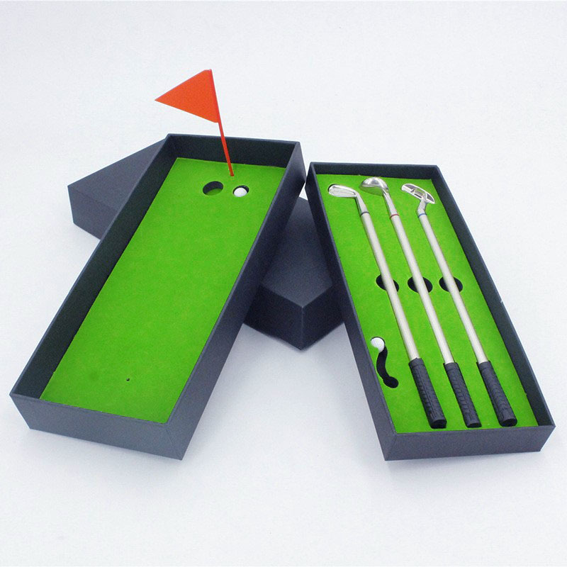 Manufacturer Supplies Golf Gifts Desktop Mini Golf Green Metal Club Ballpoint Pen Set