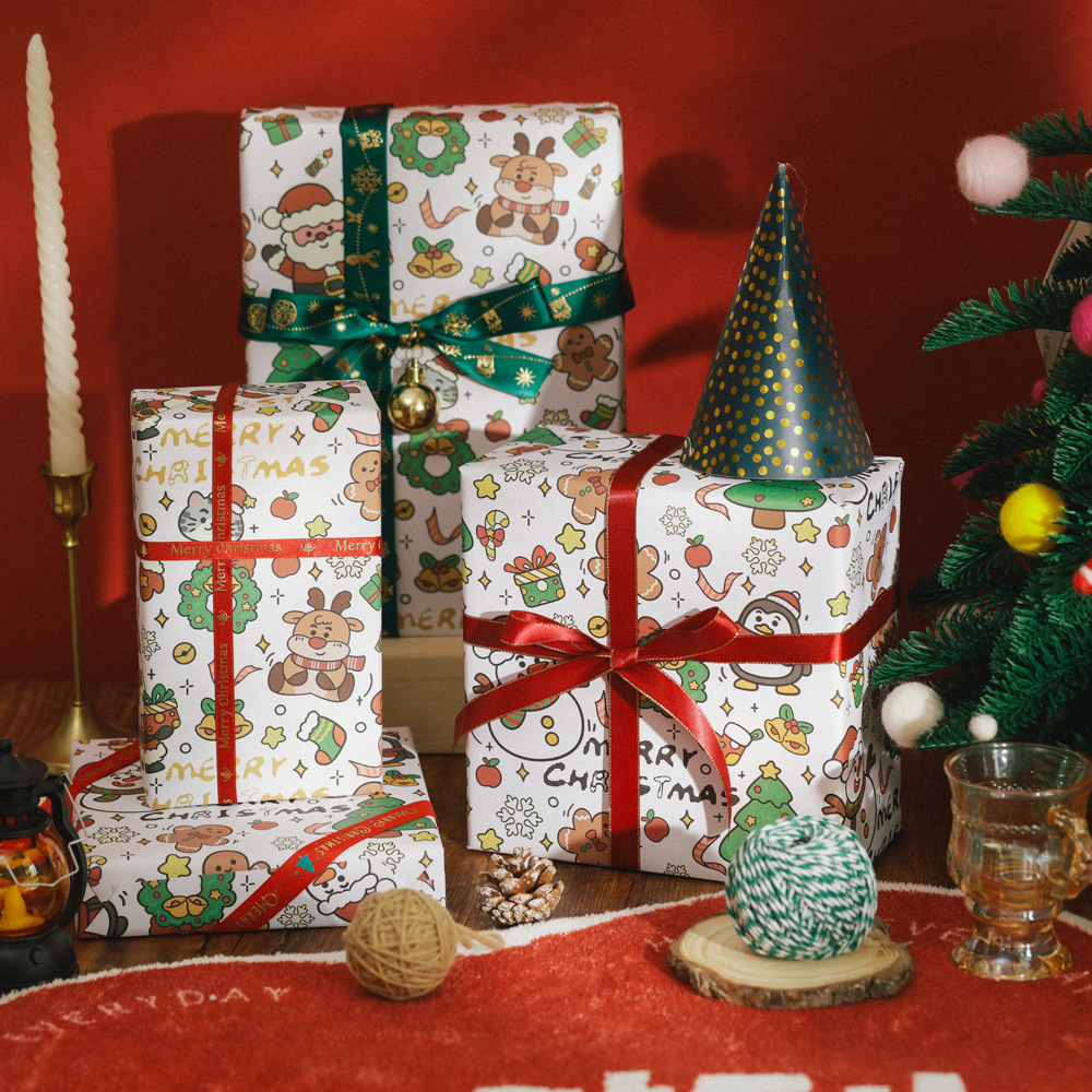 Christmas gift wrapping paper large diy retro cute kraft paper Christmas gift box packaging handmade material paper