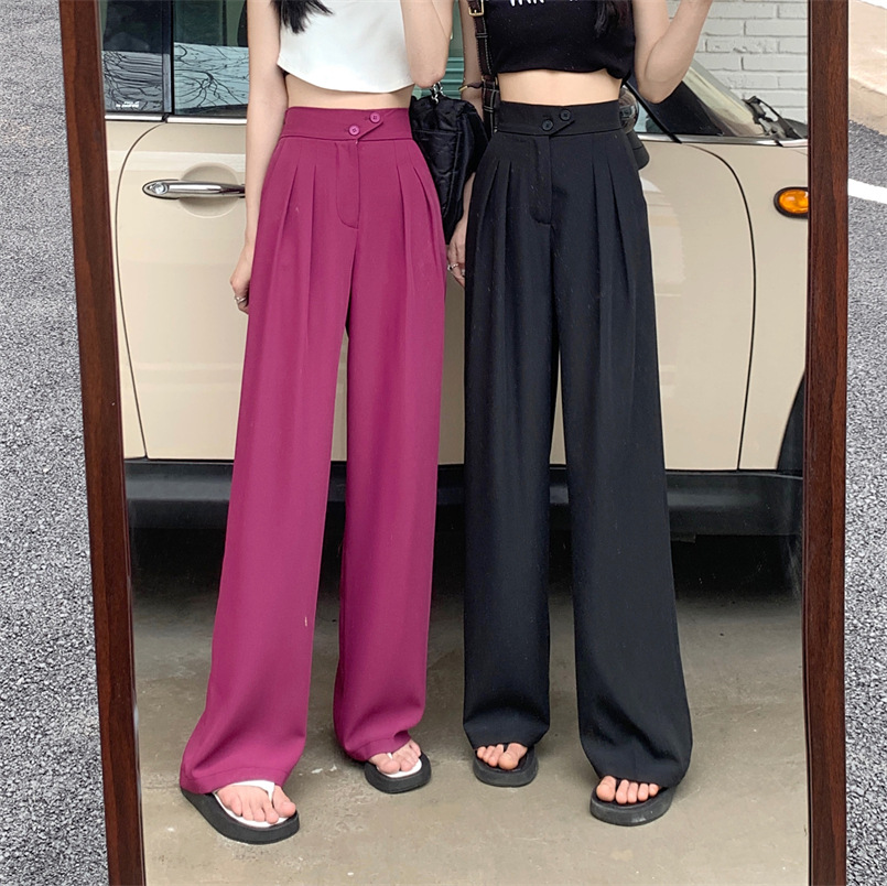 Wide Leg Pants Women's Summer Thin High Waist Draping Black Slim Look Straight Casual Suit Pants for Small Men High Sense
