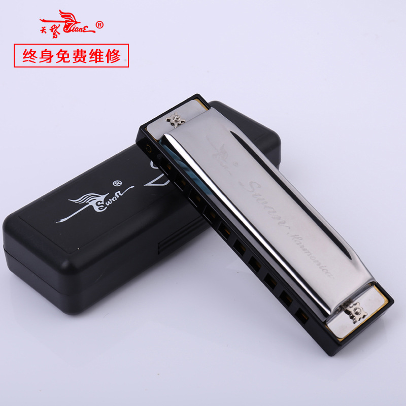 Cross-Border Supply of Swan 10-Hole Blues Harmonica for Adults, Students and Kidsren, Beginners Playing Blues Wind Instruments