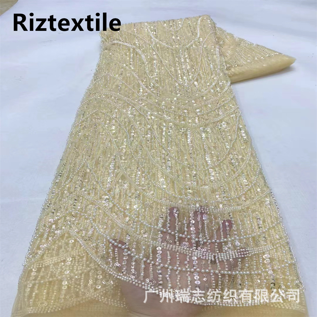 Picture of Cross-border in stock geometric pattern European and American black three-dimensional handmade bead sequin dress dress wedding embroidered fabric