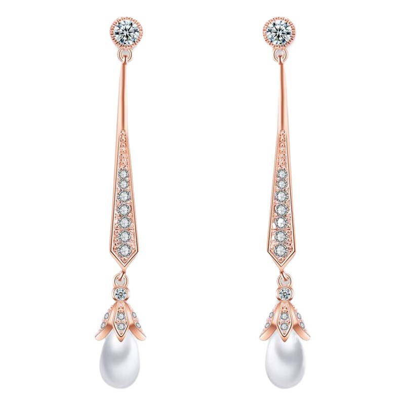 RAKOL European and American Elegant Long Pearl Earrings Women's Fashion Simple Earrings Exquisite Evening Dress Earrings